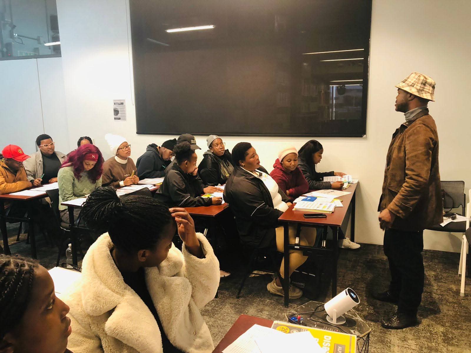 A learner's licence class in session at the Sizisa Ukhanyo training centre